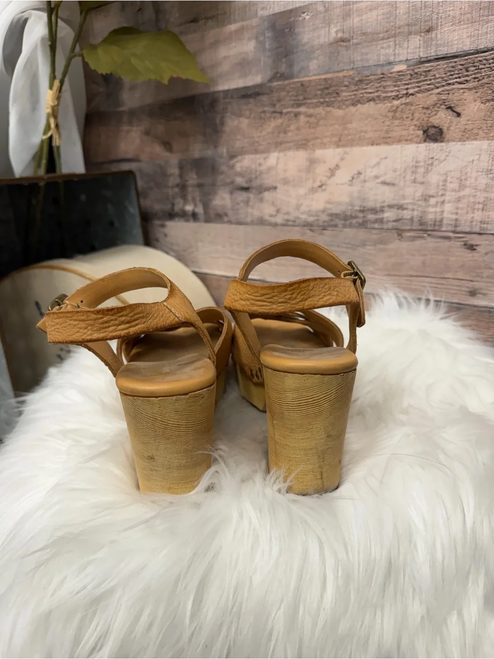 Kork-Ease Tan Leather Crisscross Platform Sandals